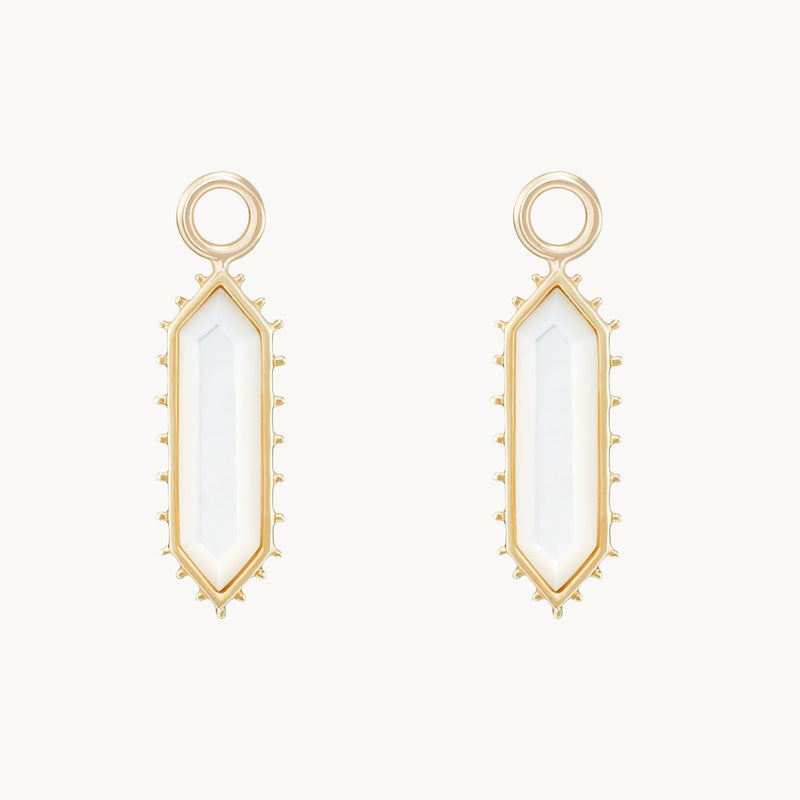 the goddess mother of pearl earring charm - 10k yellow gold, mother of pearl gemstone
