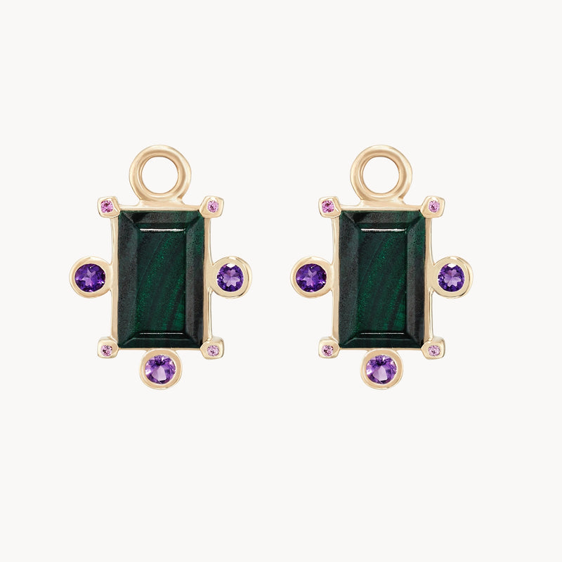 divine alignment malachite earring charm - 10k yellow gold, malachite, natural gemstones