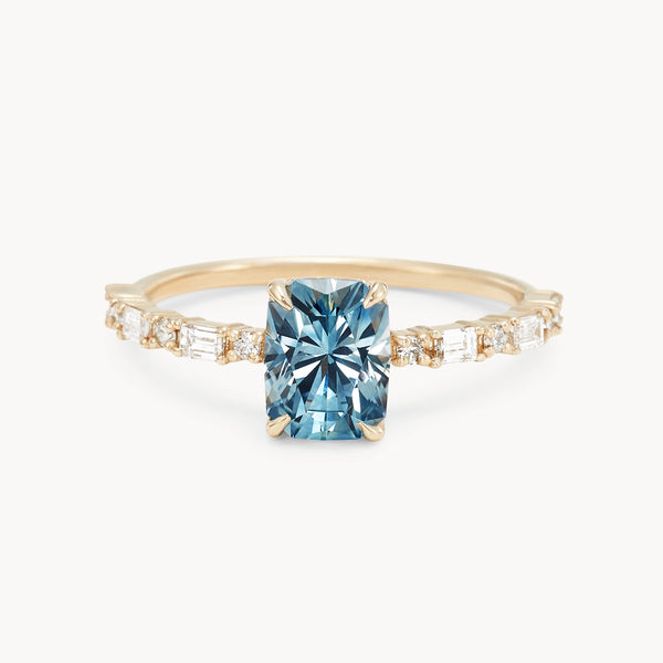 already yours one-of-a-kind ring  - 14k yellow gold, radiant cut sapphire, diamonds