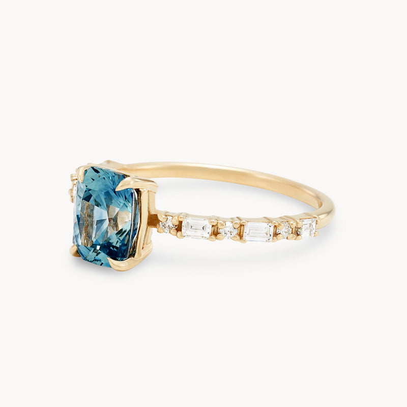 already yours one-of-a-kind ring  - 14k yellow gold, radiant cut sapphire, diamonds