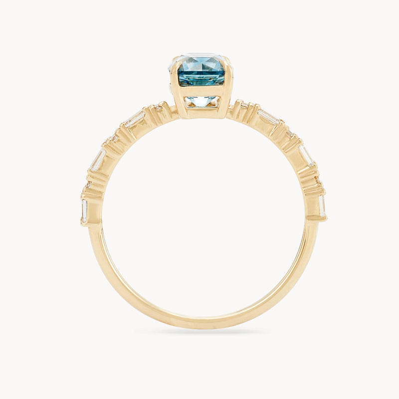 already yours one-of-a-kind ring  - 14k yellow gold, radiant cut sapphire, diamonds