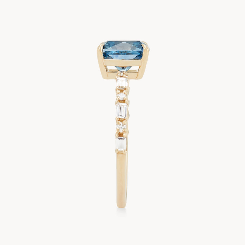 already yours one-of-a-kind ring  - 14k yellow gold, radiant cut sapphire, diamonds