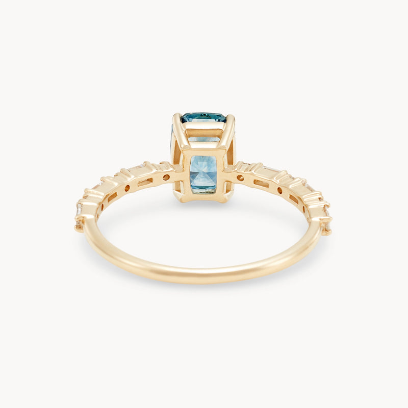 already yours one-of-a-kind ring  - 14k yellow gold, radiant cut sapphire, diamonds