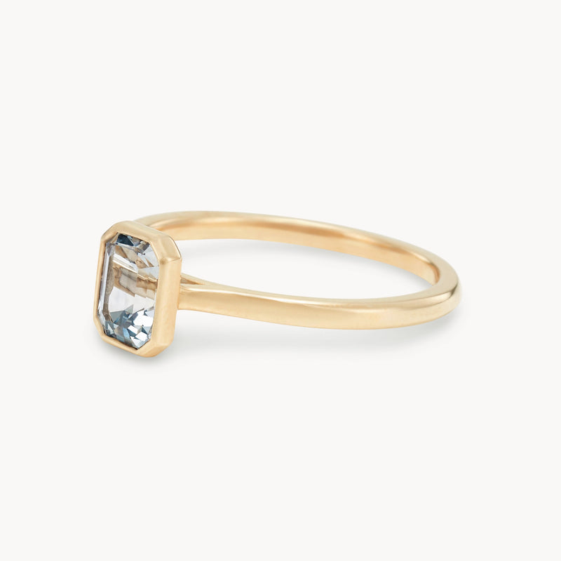 always, always one-of-a-kind ring - 14k yellow gold, emerald cut sapphire