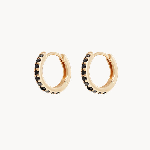 shine on black diamond huggie hoop - 14k yellow gold, black diamond gemstones