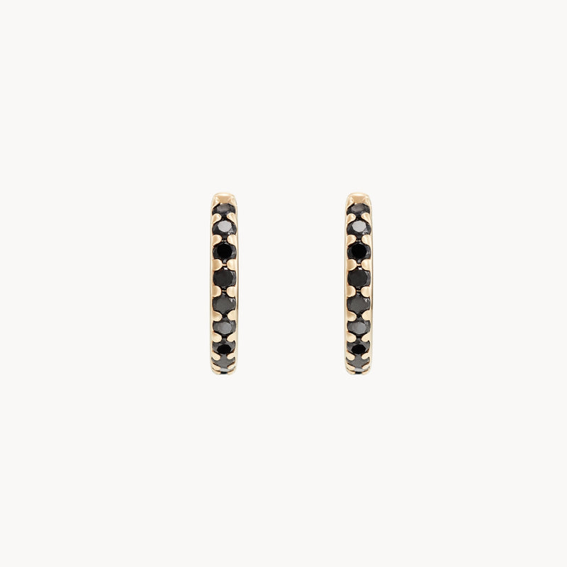 shine on black diamond huggie hoop - 14k yellow gold, black diamond gemstones