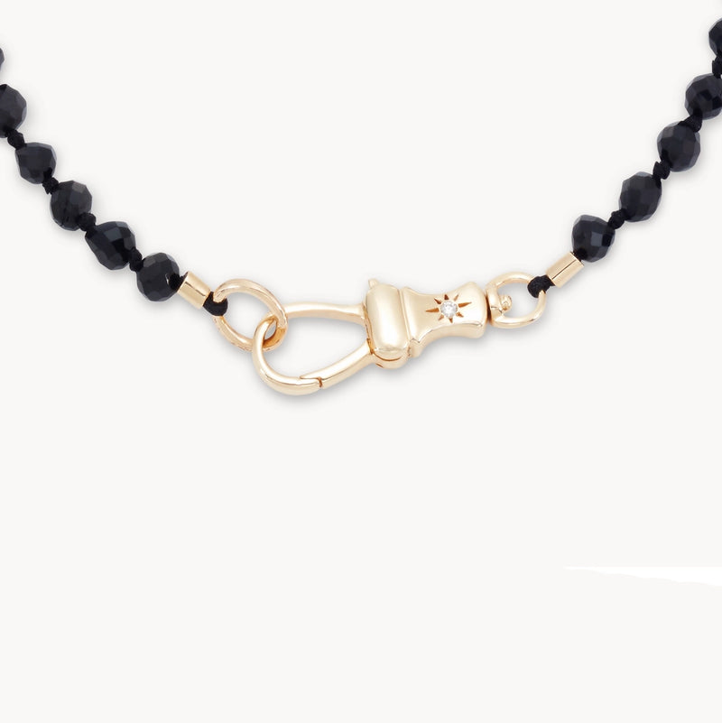 black spinel beaded mood bracelet - 10k yellow gold, natural black spinel, brilliant diamonds