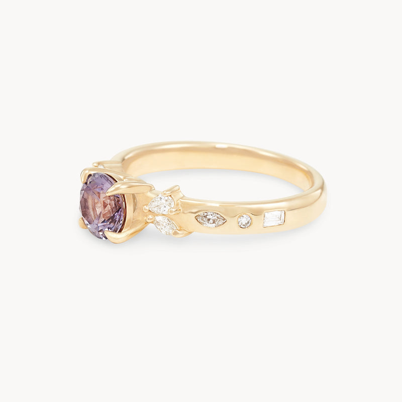 blush cascade round sapphire one-of-a-kind ring - 14k yellow gold