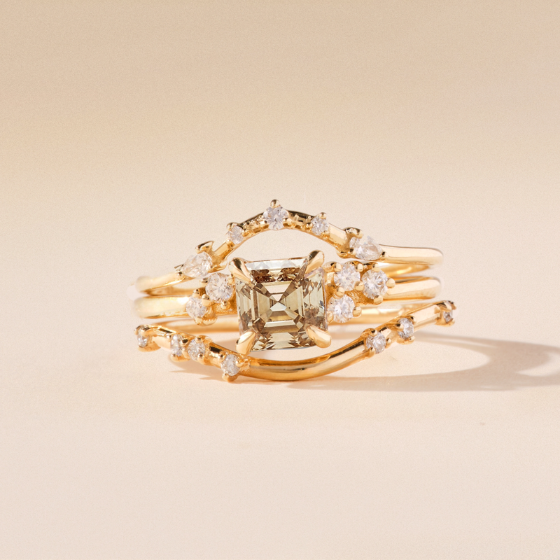 borealis bond one-of-a-kind ring - 14k yellow gold, asscher cut, brilliant diamonds