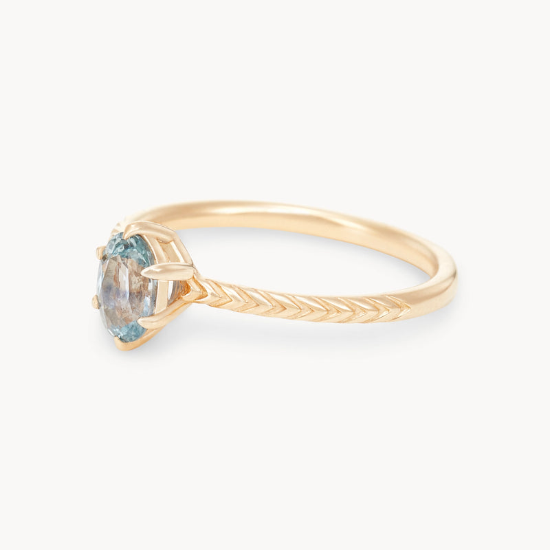 boundless heart one-of-a-kind ring - 14k yellow gold ring, pale sky blue oval solitaire sapphire