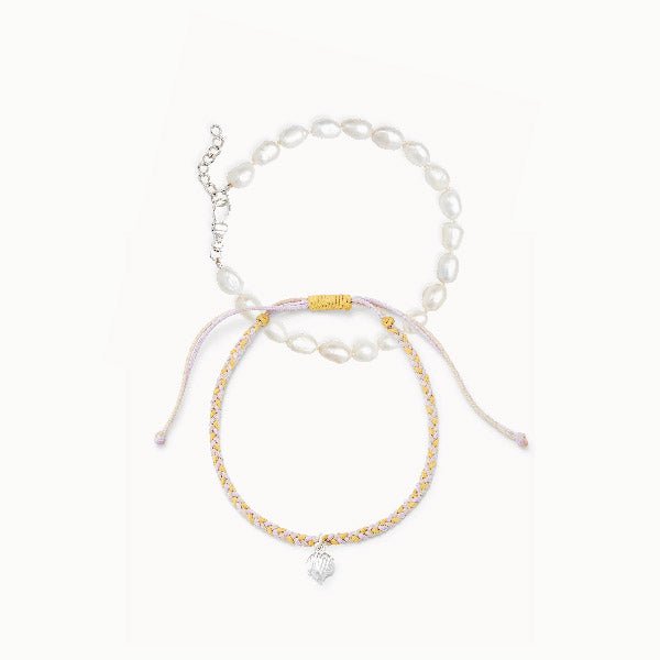 shoreline anklet duo - sterling silver, pearl, braided cord