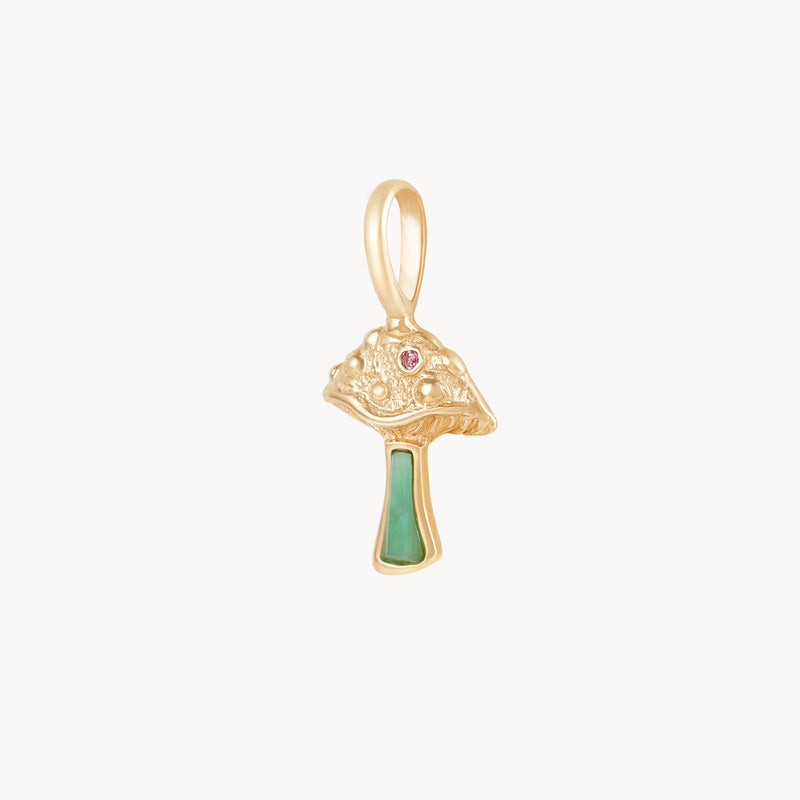 wild fortune mushroom charm - 10k yellow gold, chrysoprase