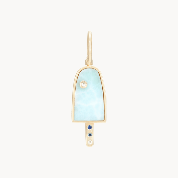 bohemian summer popsicle charm  - 10k yellow gold, larimar gemstone, diamonds, sapphires
