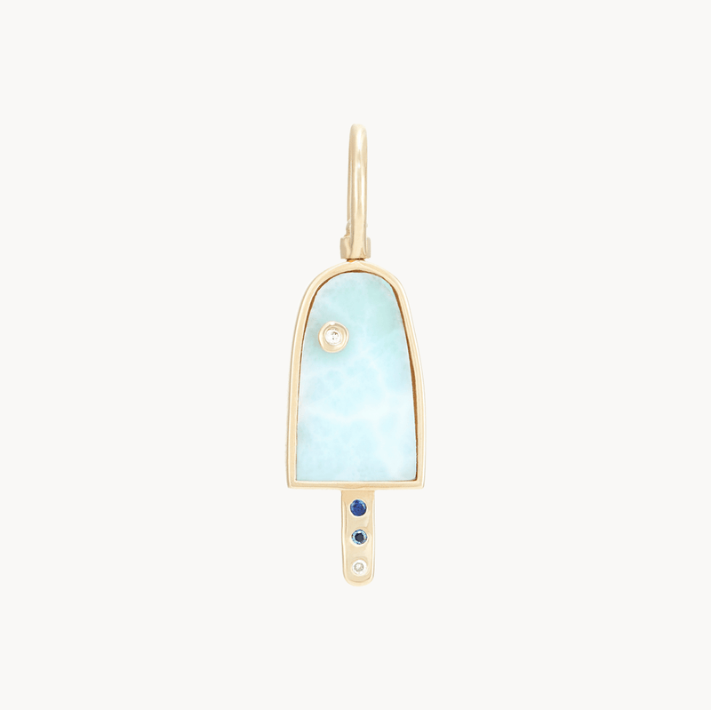 bohemian summer popsicle charm  - 10k yellow gold, larimar gemstone, diamonds, sapphires