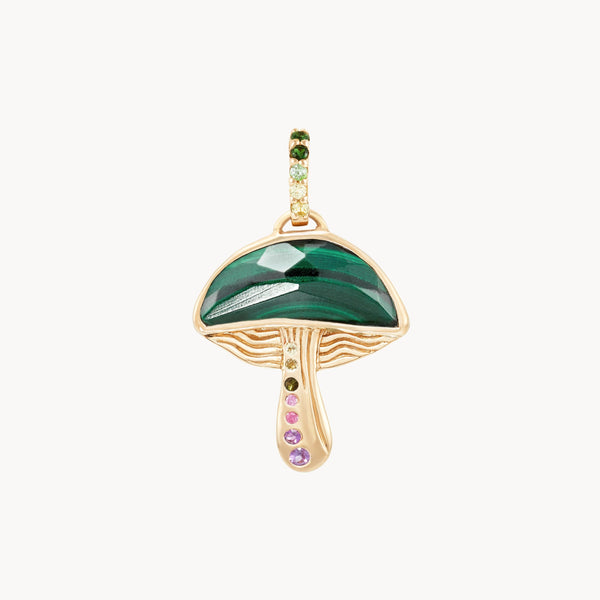 forest seeker mushroom charm - 10k yellow gold, malachite