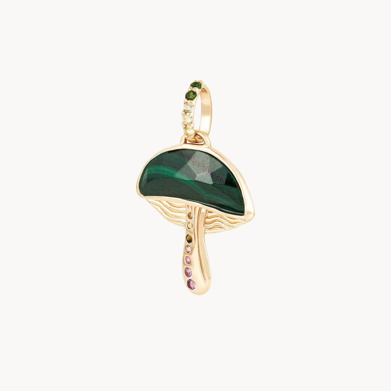 forest seeker mushroom charm - 10k yellow gold, malachite