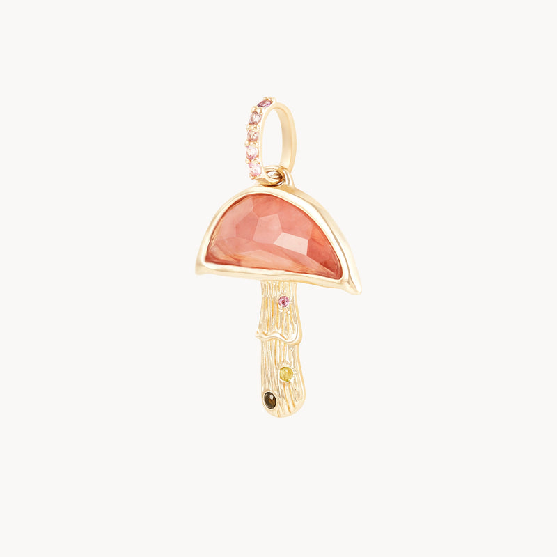 first blush mushroom charm - 10k yellow gold, rhodochrosite