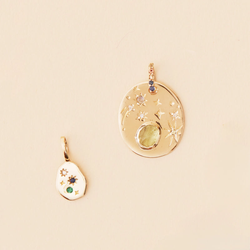 small earth element charm - 10k yellow gold, gemstones