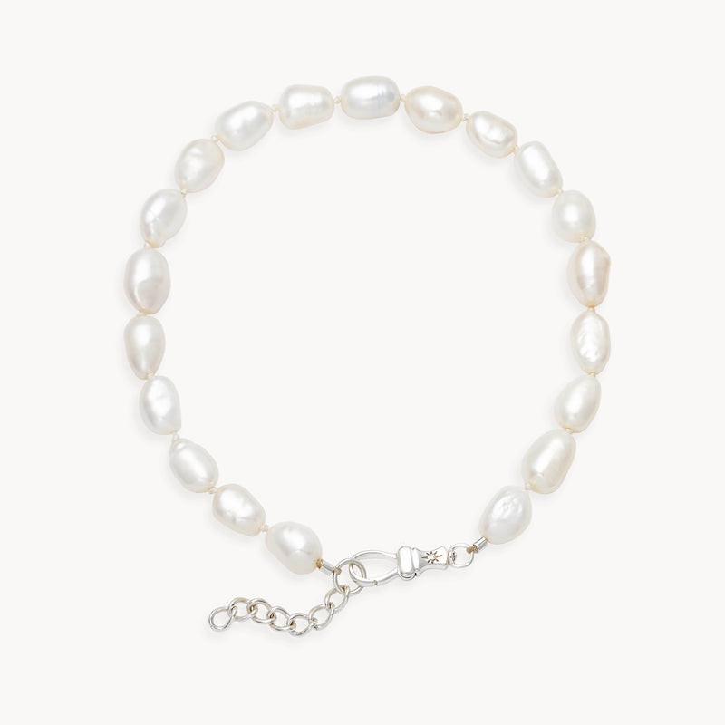 shoreline anklet duo - sterling silver, pearl, braided cord