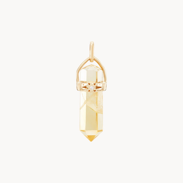 abundant love citrine amulet - 10k yellow gold, citrine gemstone, white sapphire