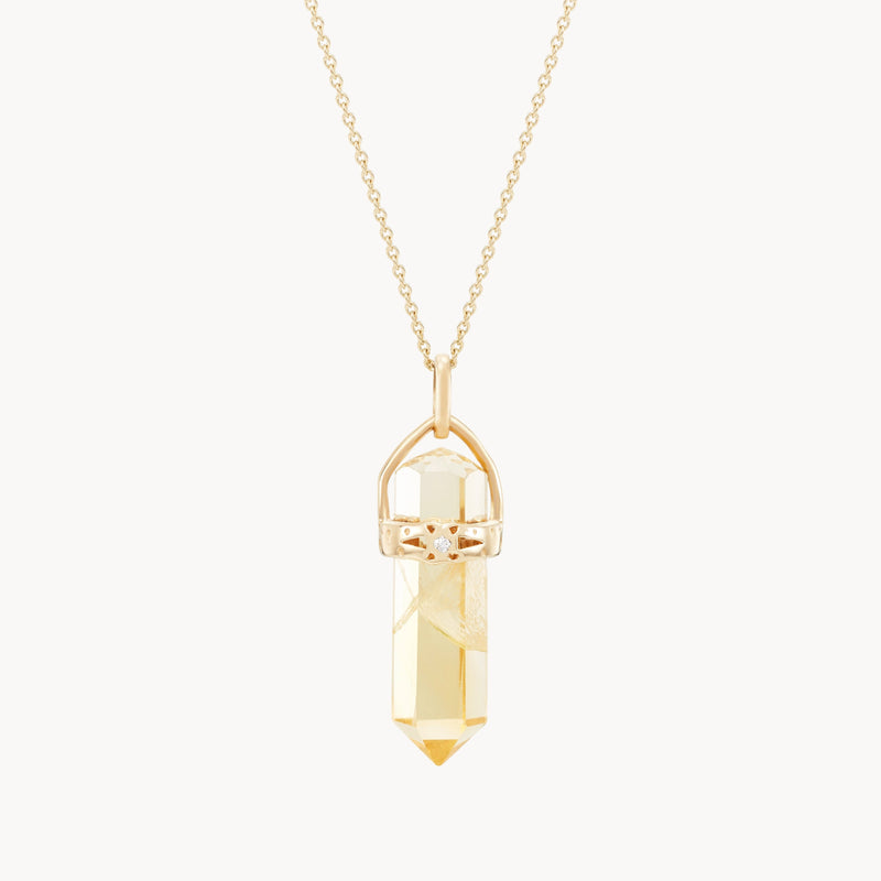 abundant love citrine amulet - 10k yellow gold, citrine gemstone, white sapphire