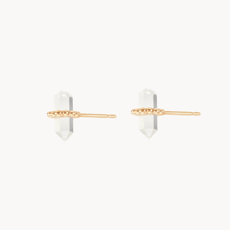 stepping stone quartz earring - 14k yellow gold, clear quartz