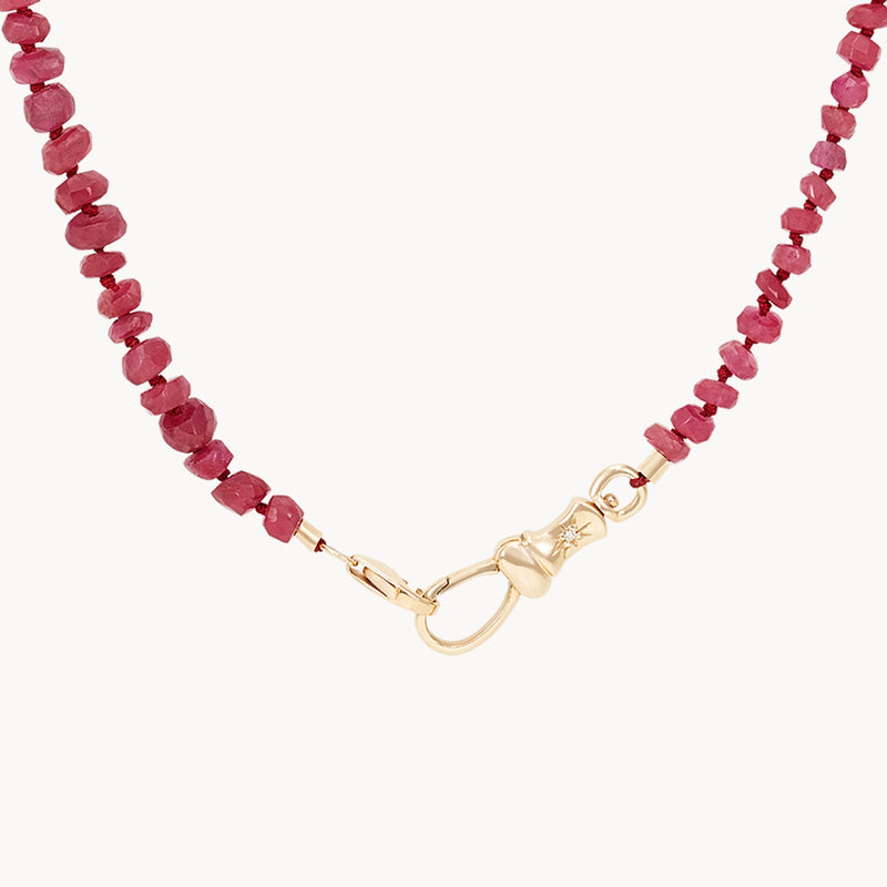 ruby beaded mood necklace - 10k yellow gold, ruby gemstones