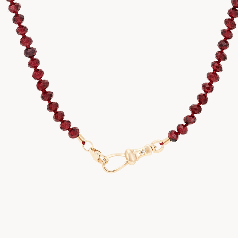 red garnet beaded mood necklace - 10k yellow gold, garnet gemstones