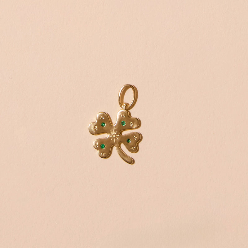 fortune's favour tsavorite clover charm - 10k yellow gold, tsavorite gemstones