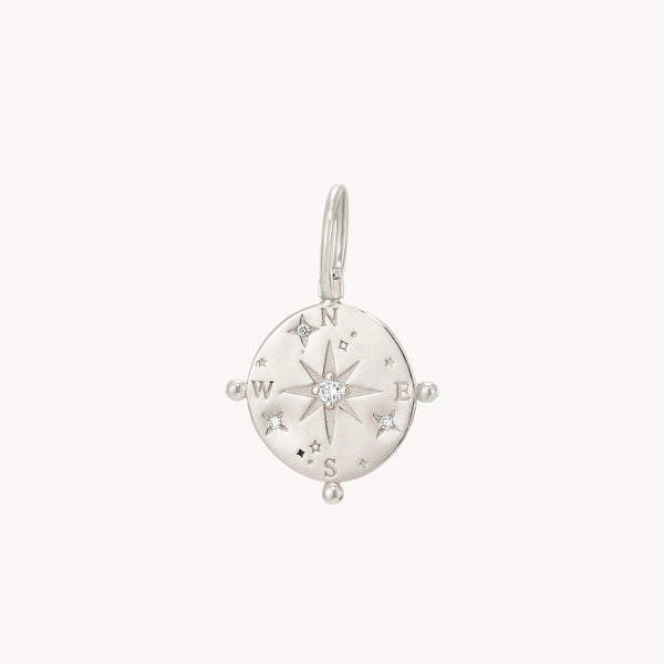 cosmic compass charm - sterling silver, diamonds