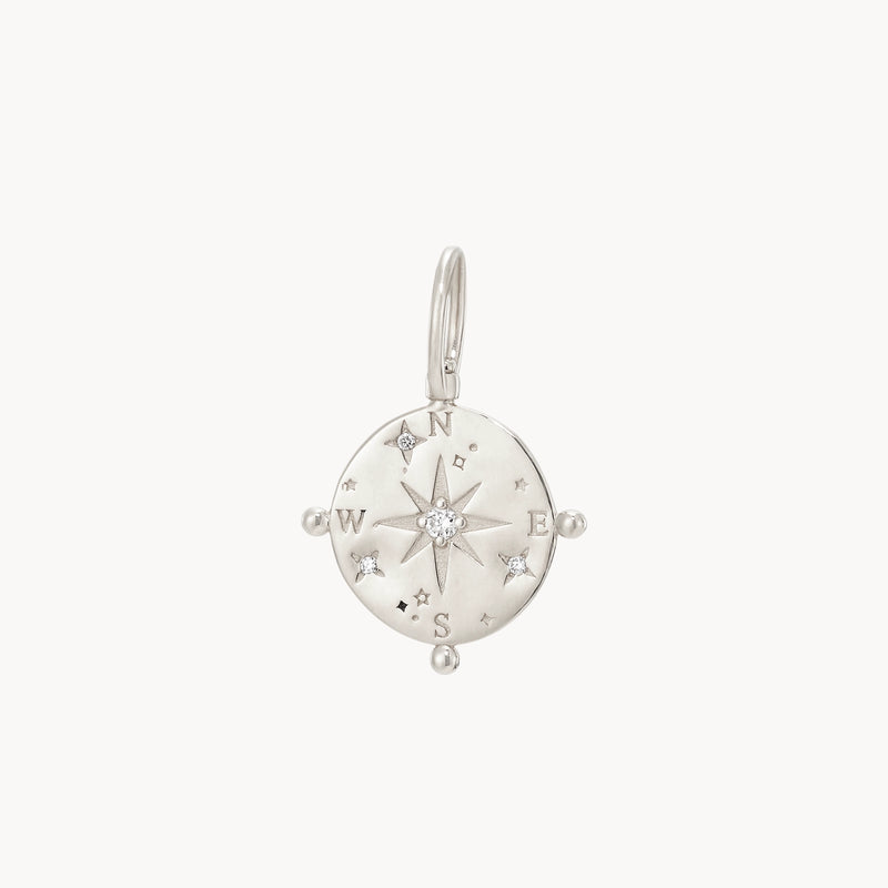 cosmic compass charm - sterling silver, diamonds