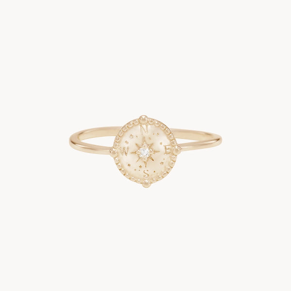 cosmic compass ring - 10k yellow gold, brilliant diamond