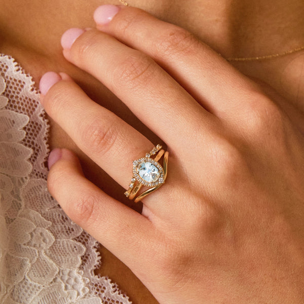 compass heart one-of-a-kind ring - 14k yellow gold, oval sapphire, diamonds