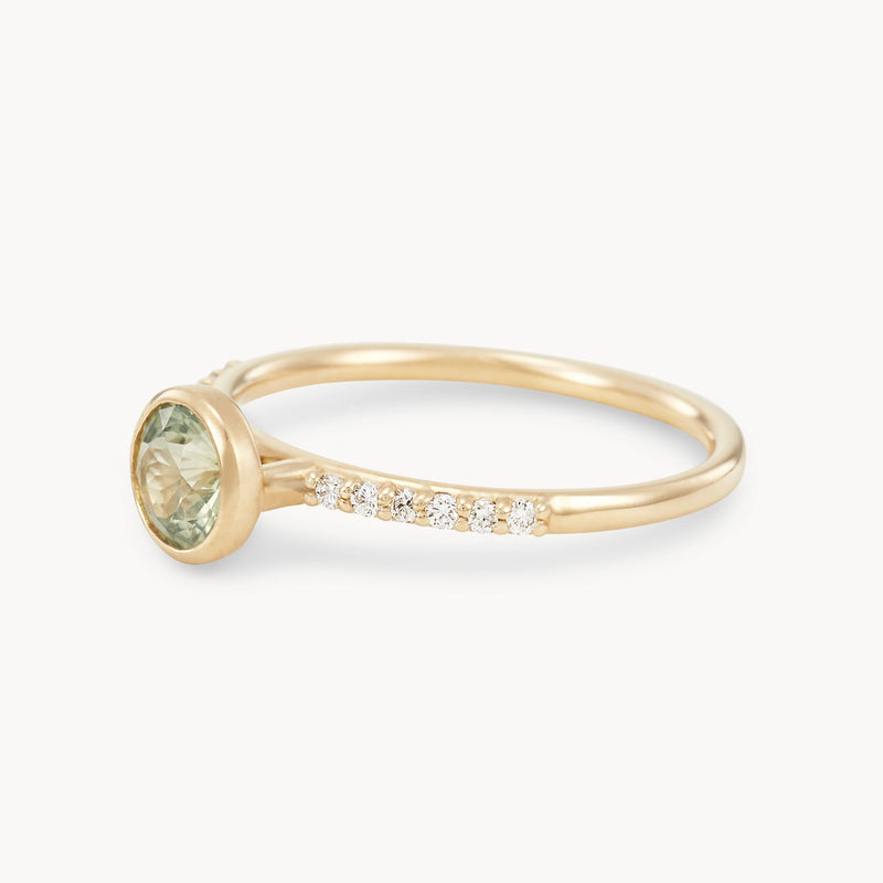 dancing moonglow one-of–kind ring - 14k yellow gold, round sapphire