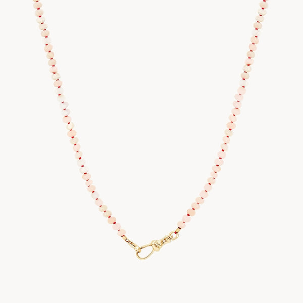 pink opal beaded mood necklace - 10k yellow gold, pink opal gemstones