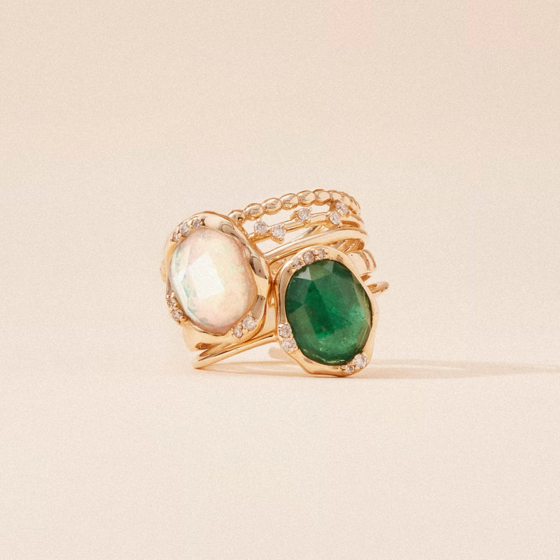 emerald diamond mood ring - 14k yellow gold, emerald and brilliant diamonds