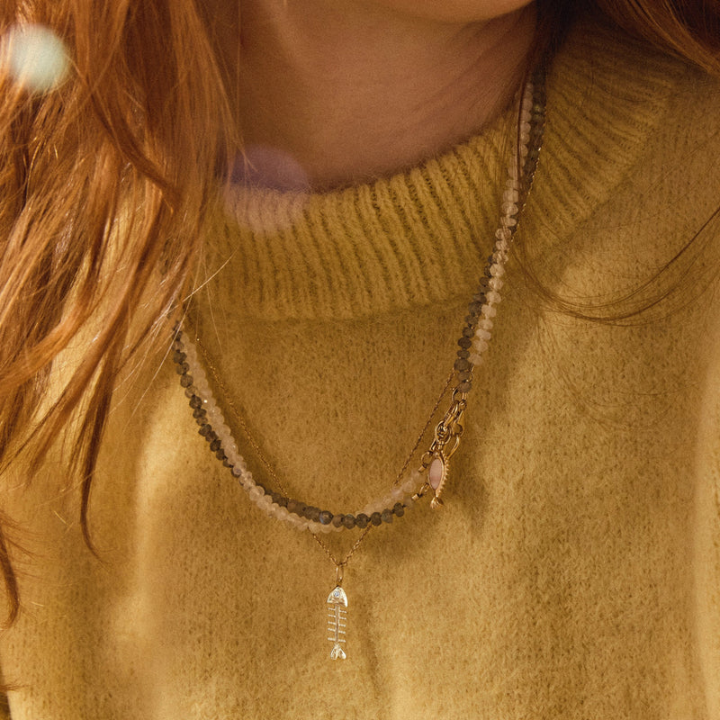 bare bones fish charm - 10k yellow gold, diamond