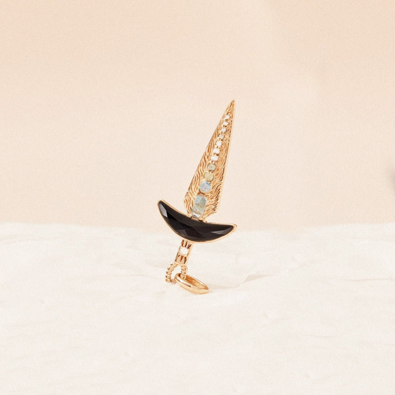 black onyx dagger charm - 10k yellow gold, natural gemstones