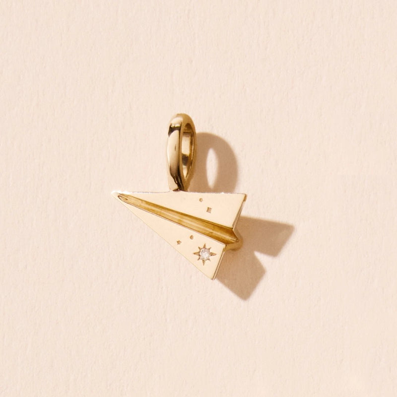 take flight paper plane charm - 10k yellow gold, brilliant diamond