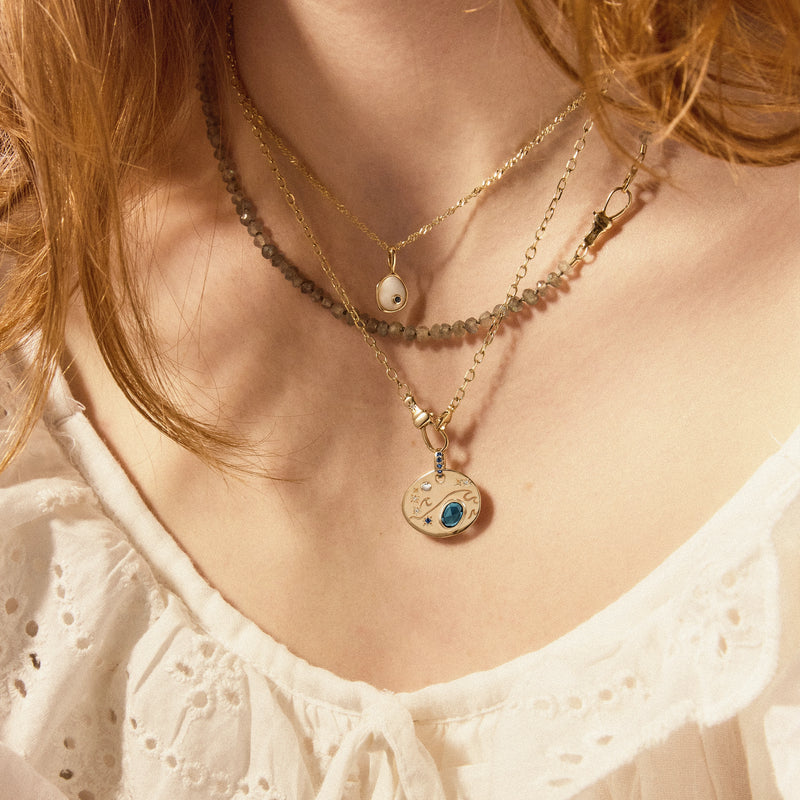 small water element charm - 10k yellow gold, gemstones