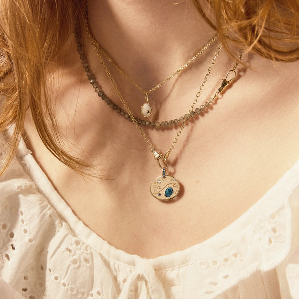large water element charm - 10k yellow gold, gemstones