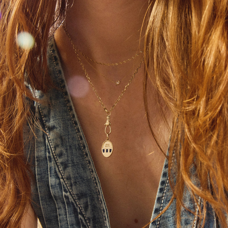 stay salty sardine charm - 10k yellow gold, lapis, blue sapphires