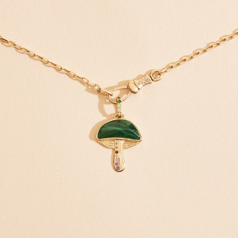 forest seeker mushroom charm - 10k yellow gold, malachite