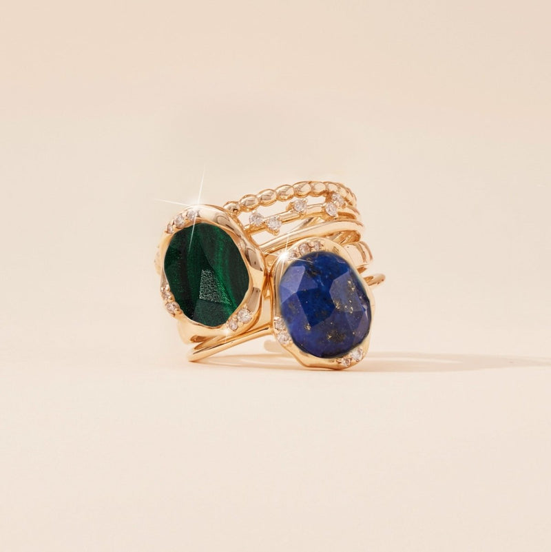 malachite diamond mood ring - 14k yellow gold, diamonds, malachite gemstone