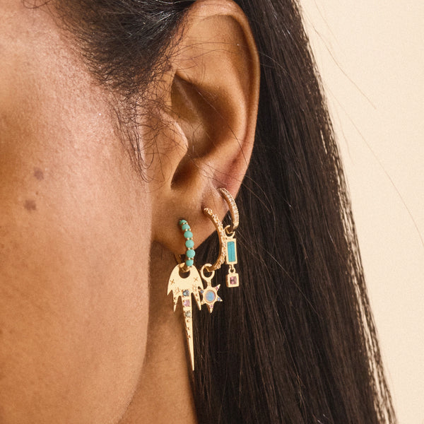 blessings abound turquoise earring charm - 10k yellow gold,  turquoise, pink tourmaline gemstones