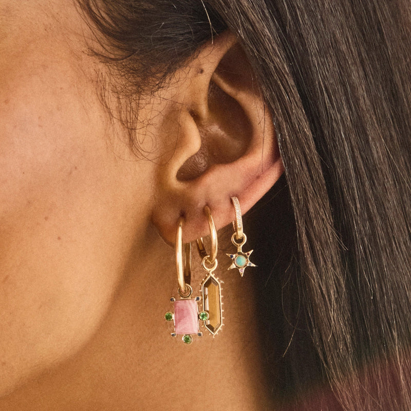 divine alignment rhodochrosite earring charm - 10k yellow gold, rhodochrosite, natural gemstones