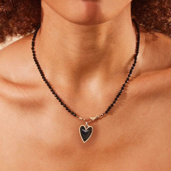 resilient love black onyx heart mood charm - 10k yellow gold, natural gemstones