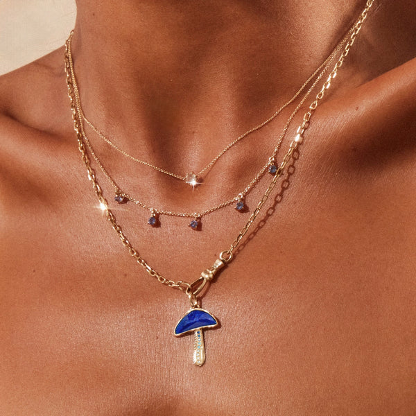 night gazer mushroom charm - 14k yellow gold, lapis lazuli