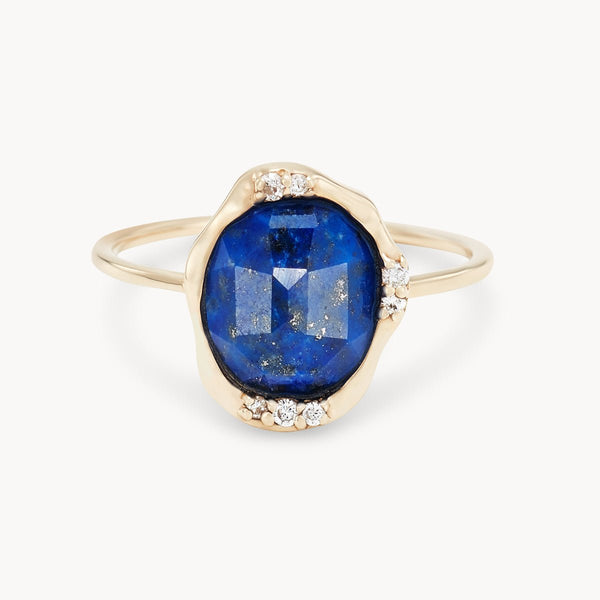 lapis diamond mood ring - 14k yellow gold, diamonds, lapis gemstone
