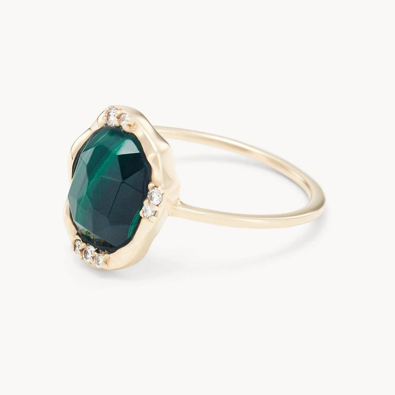 malachite diamond mood ring - 14k yellow gold, diamonds, malachite gemstone